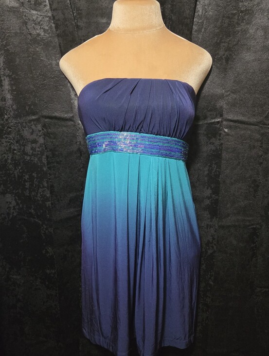 Sequin Hearts Dresses & Skirts - Sequin Hearts Size L Large Strapless Teal Ombre Top with Sequined Waistband